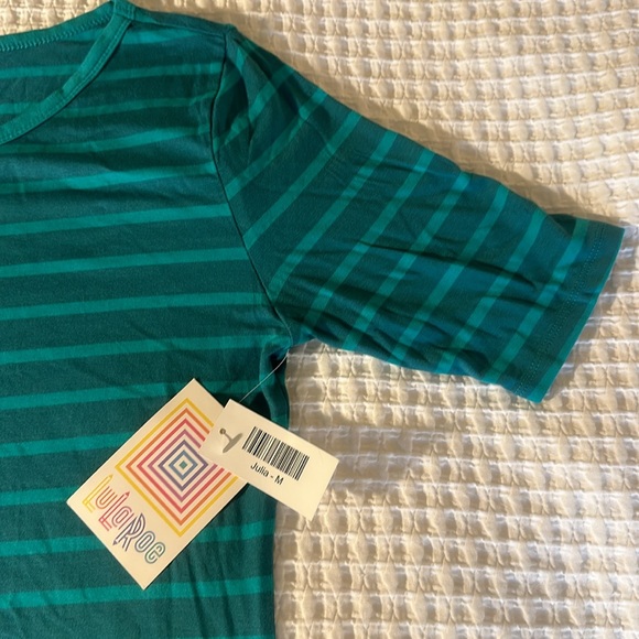LuLaRoe Women’s Julia Dress/Size: Medium/Color: Green-Green Striped (NWT) - Picture 2 of 10